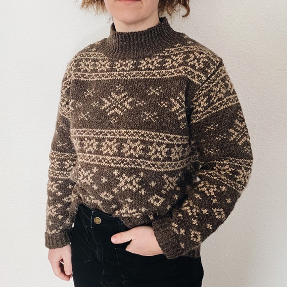 Vintage acrylic wool blend brown fair aisle sweater ugly Christmas sweater - Picture 1 of 4